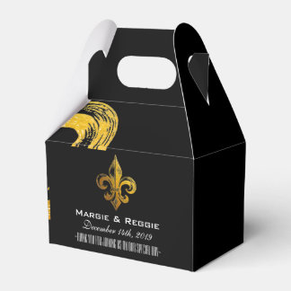 GEPERSONALISEERD ZWART WIT & GOUD FLEUR DE LIS FAV BEDANKDOOSJES