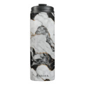 Gepersonaliseerd zwart wit goud marmer thermosbeker (Voorkant)