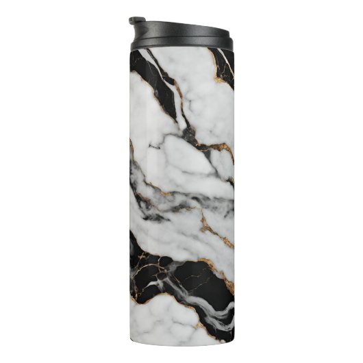 Gepersonaliseerd zwart wit goud marmer thermosbeker (Geroteerd rechts)