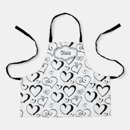 Gepersonaliseerd zwart-wit harten Schort