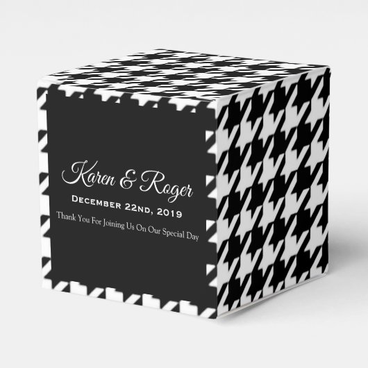 GEPERSONALISEERD ZWART & WIT HOUNDSTOOTH  TROUWEN BEDANKDOOSJES (Voorkant Zijde)