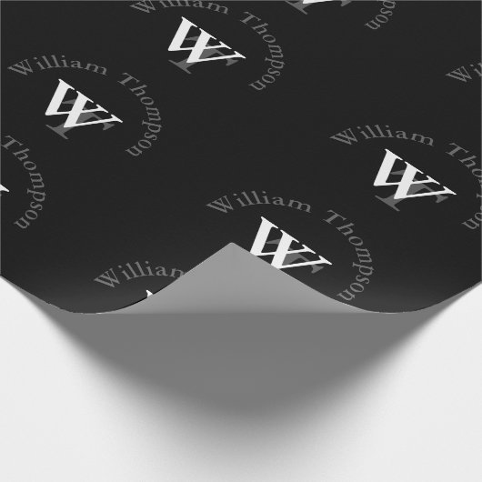 Gepersonaliseerd zwart/wit inpakpapier - monogram (Hoek)