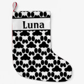 gepersonaliseerd zwart-wit kattenpoeppatroon kleine kerstsok (Voorkant)