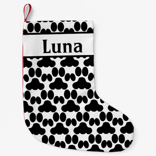 gepersonaliseerd zwart-wit kattenpoeppatroon kleine kerstsok (Voorkant)