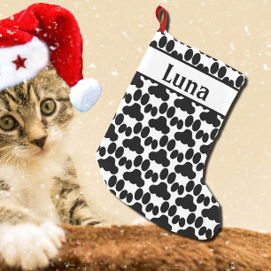 gepersonaliseerd zwart-wit kattenpoeppatroon kleine kerstsok