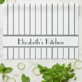 Gepersonaliseerd zwart wit krijtstreep patroon theedoek (Gevouwen)