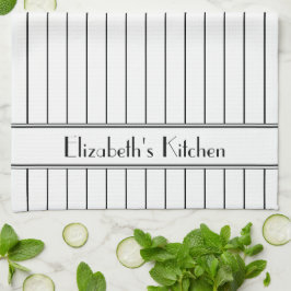 Gepersonaliseerd zwart wit krijtstreep patroon theedoek