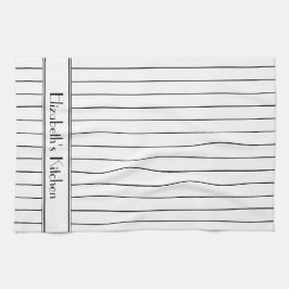 Gepersonaliseerd zwart wit krijtstreep patroon theedoek