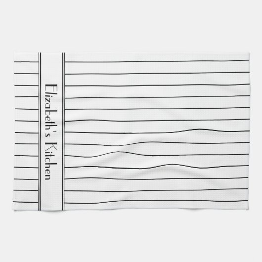 Gepersonaliseerd zwart wit krijtstreep patroon theedoek (Horizontaal)