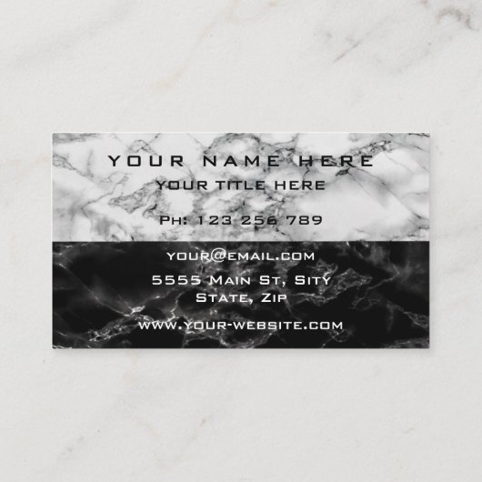 Gepersonaliseerd zwart wit marmer Visitekaartje (Achterkant)