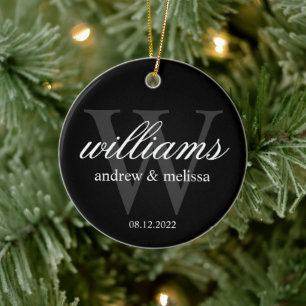Gepersonaliseerd zwart-wit monogram keramisch ornament