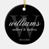 Gepersonaliseerd zwart-wit monogram keramisch ornament (Voorkant)