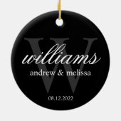 Gepersonaliseerd zwart-wit monogram keramisch ornament (Achterkant)