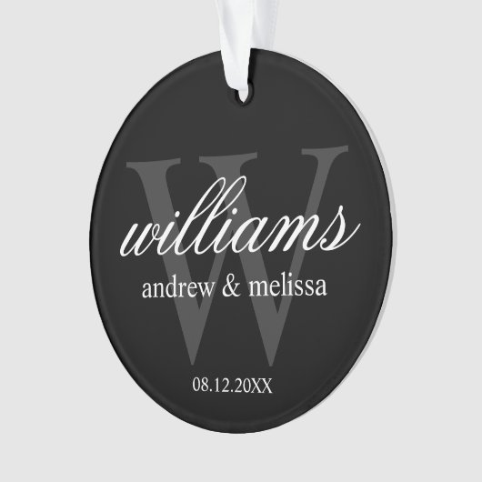 Gepersonaliseerd zwart-wit monogram ornament (voorkant)