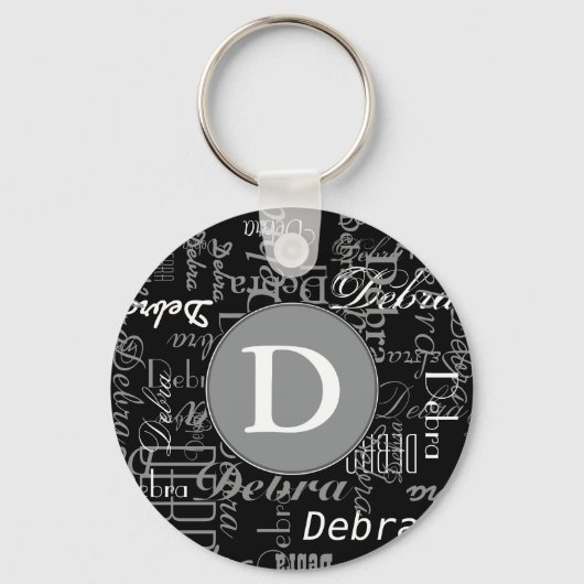 Gepersonaliseerd zwart-wit monogram sleutelhanger (Voorkant)