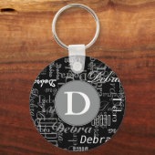Gepersonaliseerd zwart-wit monogram sleutelhanger (Achterkant)