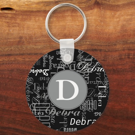 Gepersonaliseerd zwart-wit monogram sleutelhanger (Voorkant)