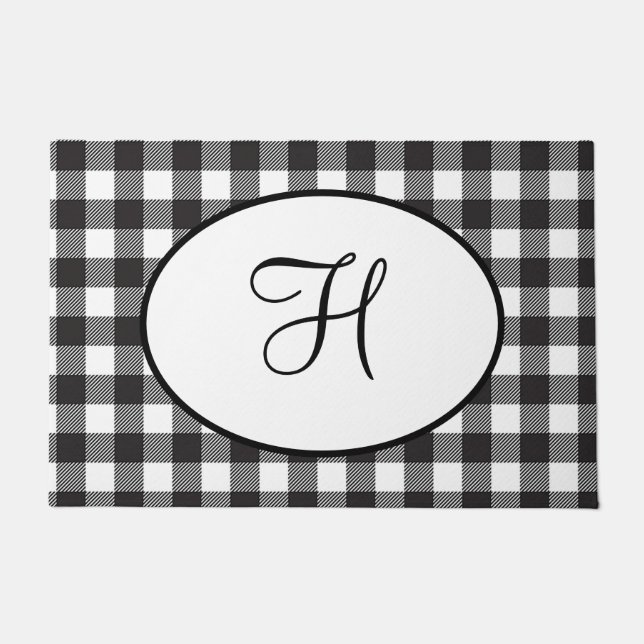 Gepersonaliseerd zwart-wit monogrammen deurmat (Voorkant)