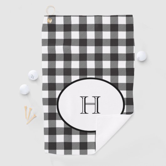 Gepersonaliseerd zwart-wit monogrammen golfhanddoek (Insitu)