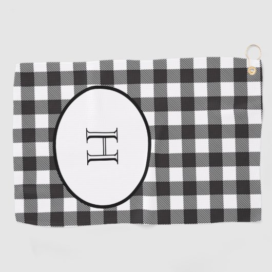 Gepersonaliseerd zwart-wit monogrammen golfhanddoek (Horizontaal)