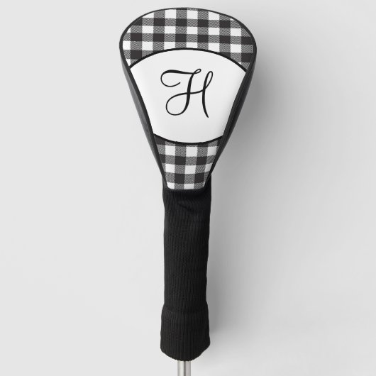 Gepersonaliseerd zwart-wit monogrammen golfheadcover (Voorkant)