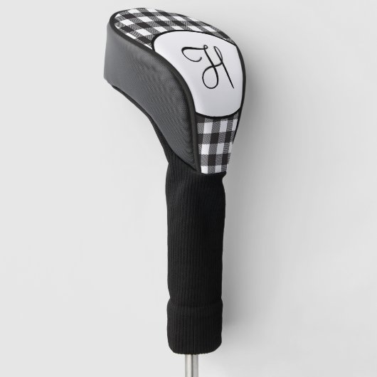 Gepersonaliseerd zwart-wit monogrammen golfheadcover (Schuin)