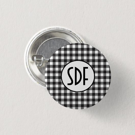 Gepersonaliseerd zwart-wit monogrammen ronde button 3,2 cm (Voorkant /achterkant)