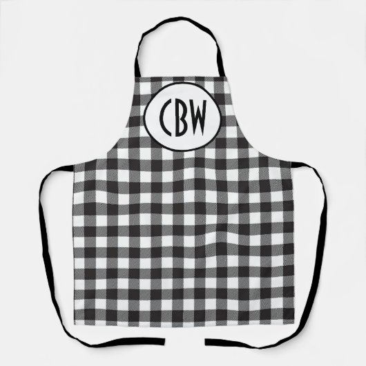 Gepersonaliseerd zwart-wit monogrammen schort (Voorkant)