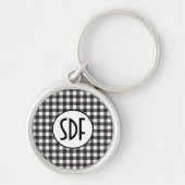 Gepersonaliseerd zwart-wit monogrammen sleutelhanger (Voorkant)