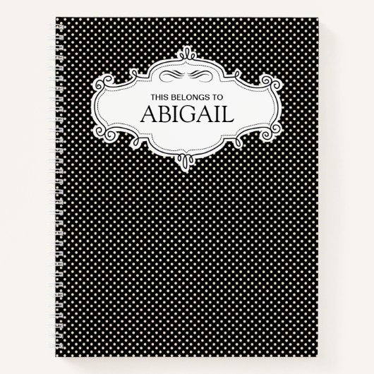 Gepersonaliseerd zwart-wit poka Dots Sketch Book Notitieboek (Voorkant)