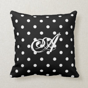 Gepersonaliseerd zwart-wit polka dot kussen