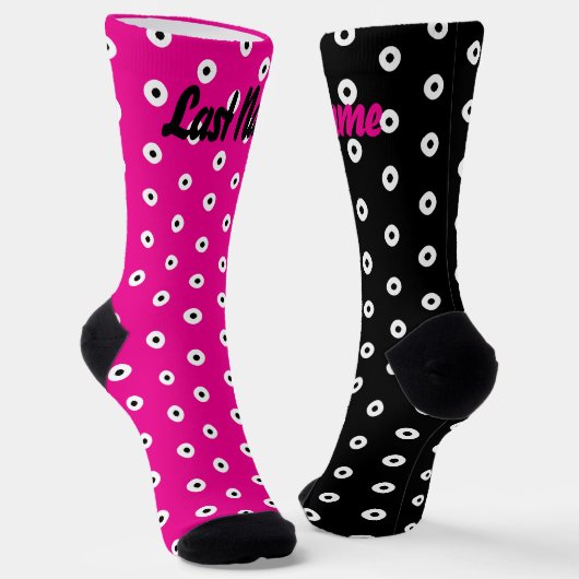 Gepersonaliseerd zwart/wit polka dot patroon sokken (Gebogen)