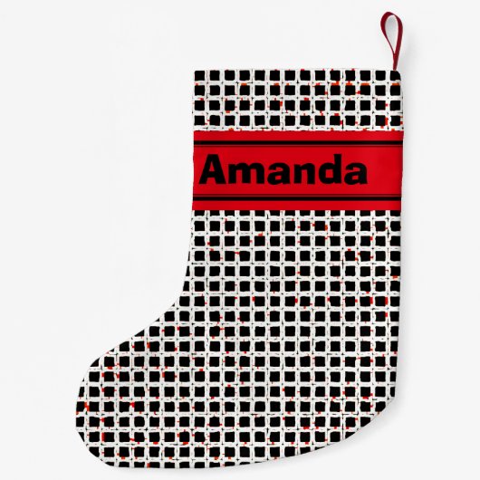 Gepersonaliseerd zwart wit rood elegant patroon kleine kerstsok (Achterkant)