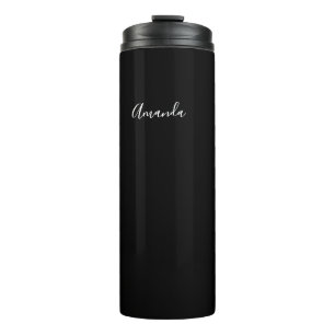 Gepersonaliseerd zwart-wit script chic thermosbeker