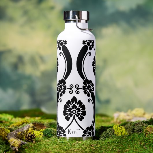 Gepersonaliseerd zwart-wit scrollwork patroon waterfles (Buiten)