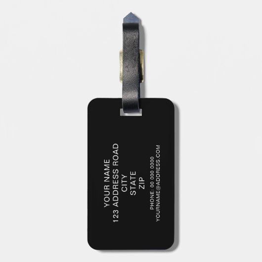 Gepersonaliseerd zwart-wit Striped Gold monogram Bagagelabel (Achterkant verticaal)