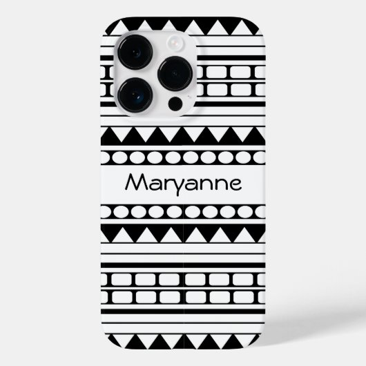 Gepersonaliseerd zwart-wit tribal stijl patroon Case-Mate iPhone case (Achterkant)
