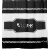 Gepersonaliseerd zwart, wit & zilver Metallic Douchegordijn (Voorkant)