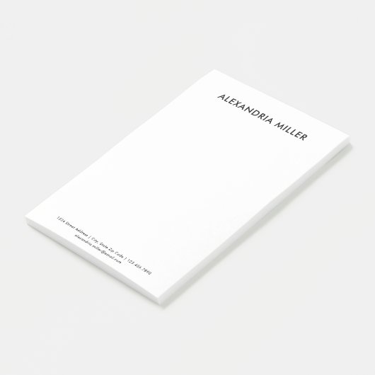 Gepersonaliseerd zwart-witminimalistisch 4 x 6 post-it® notes (Schuin)
