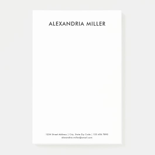 Gepersonaliseerd zwart-witminimalistisch 4 x 6 post-it® notes (Voorkant)