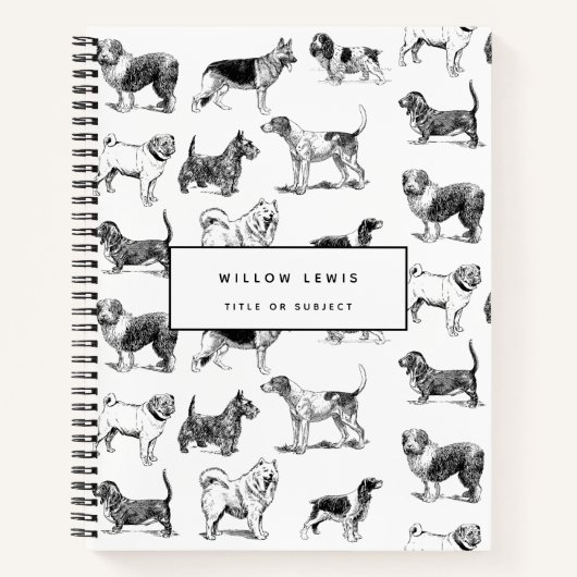 Gepersonaliseerd zwart-witpatroon met honden notitieboek (Voorkant)