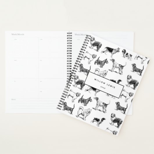 Gepersonaliseerd zwart-witpatroon met  honden planner (Display)
