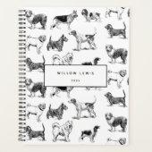 Gepersonaliseerd zwart-witpatroon met  honden planner (Voorkant)