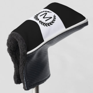 Gepersonaliseerd zwart & witte Laurel Wreath Monog Golfheadcover
