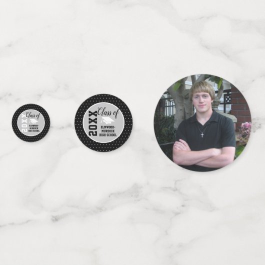 Gepersonaliseerd Zwart Zilver Afstuderen Confetti (Voorkanten)