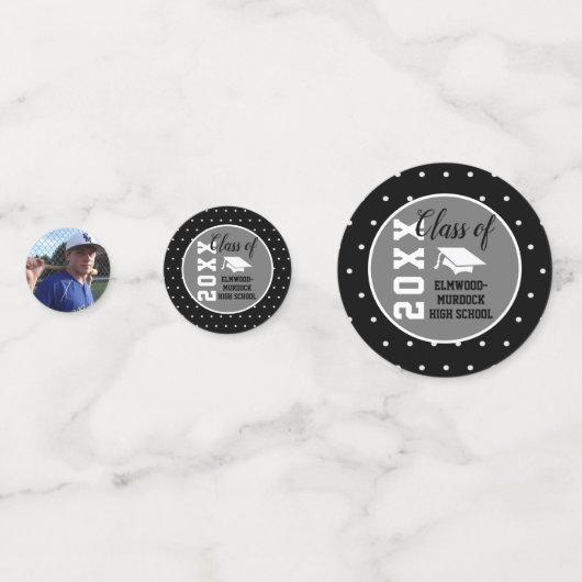 Gepersonaliseerd Zwart Zilver Afstuderen Confetti (Achterkanten)