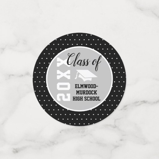 Gepersonaliseerd Zwart Zilver Afstuderen Confetti (Kleine voorkant)