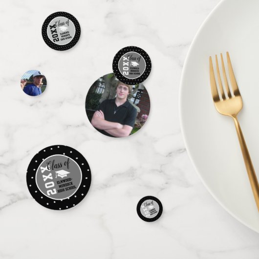 Gepersonaliseerd Zwart Zilver Afstuderen Confetti (Groep)