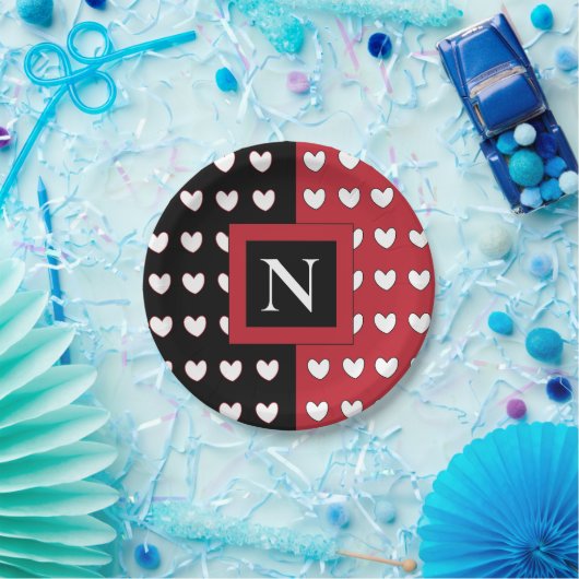 Gepersonaliseerd zwart zwart zwart wit monogram papieren bordje (Feest)