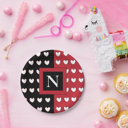 Gepersonaliseerd zwart zwart zwart wit monogram papieren bordje (Feest)